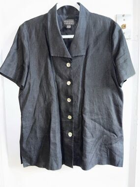 Spenser Jeremy 100% Linen Black Button Down Top Size 14 Vintage Minimalist